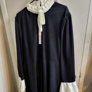 Shein Tie Neck & bell cuff Midi fit & flare dress